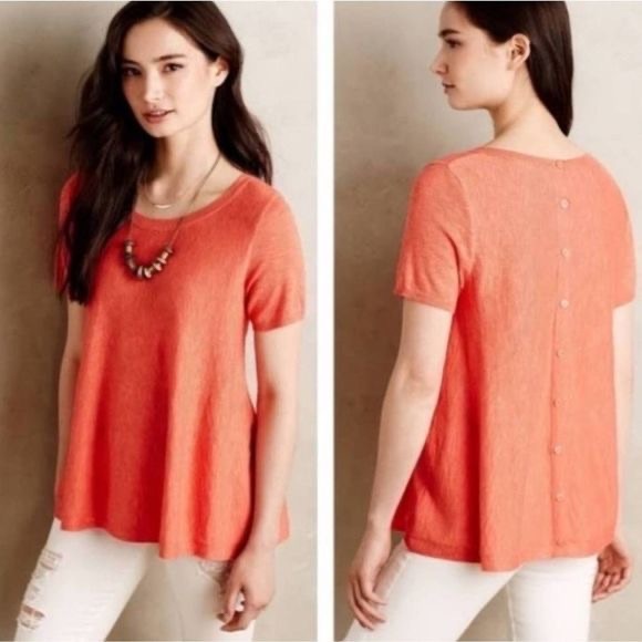 Anthropologie Moth Orange Button Back Knit Top - Picture 1 of 7